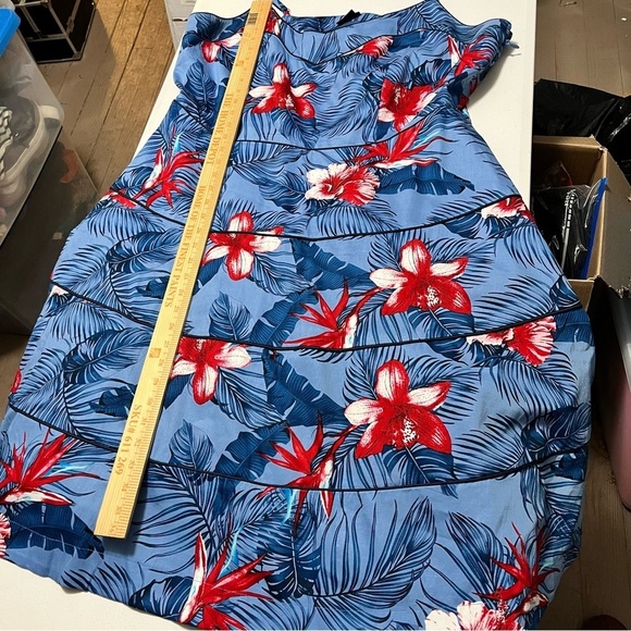 City Chic Plus Size Love Hawaii Piped Tropical Print Dress Blue Large US 20 W2 - Picture 7 of 8